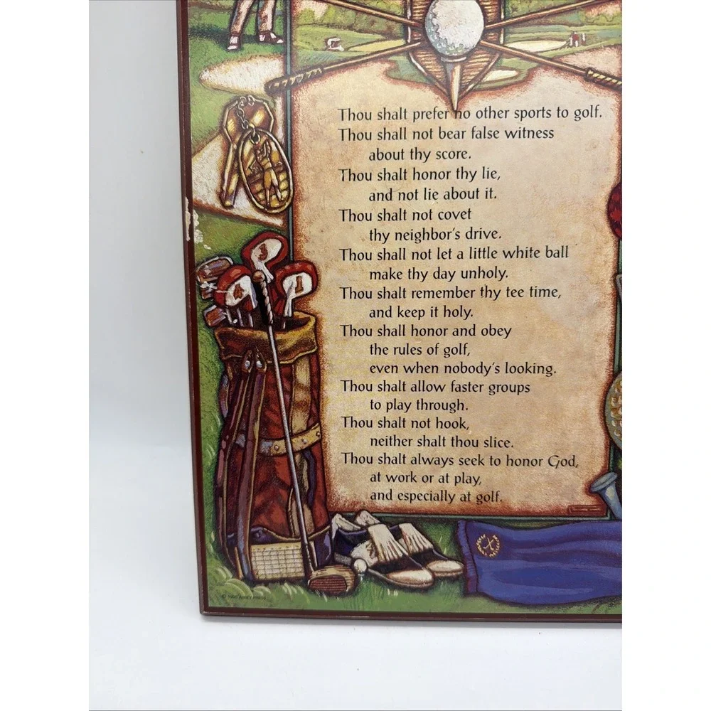 Abbey Press Ten Commandments of Golfing Wall Plaque Vintage Wood Sign 9x14 Green